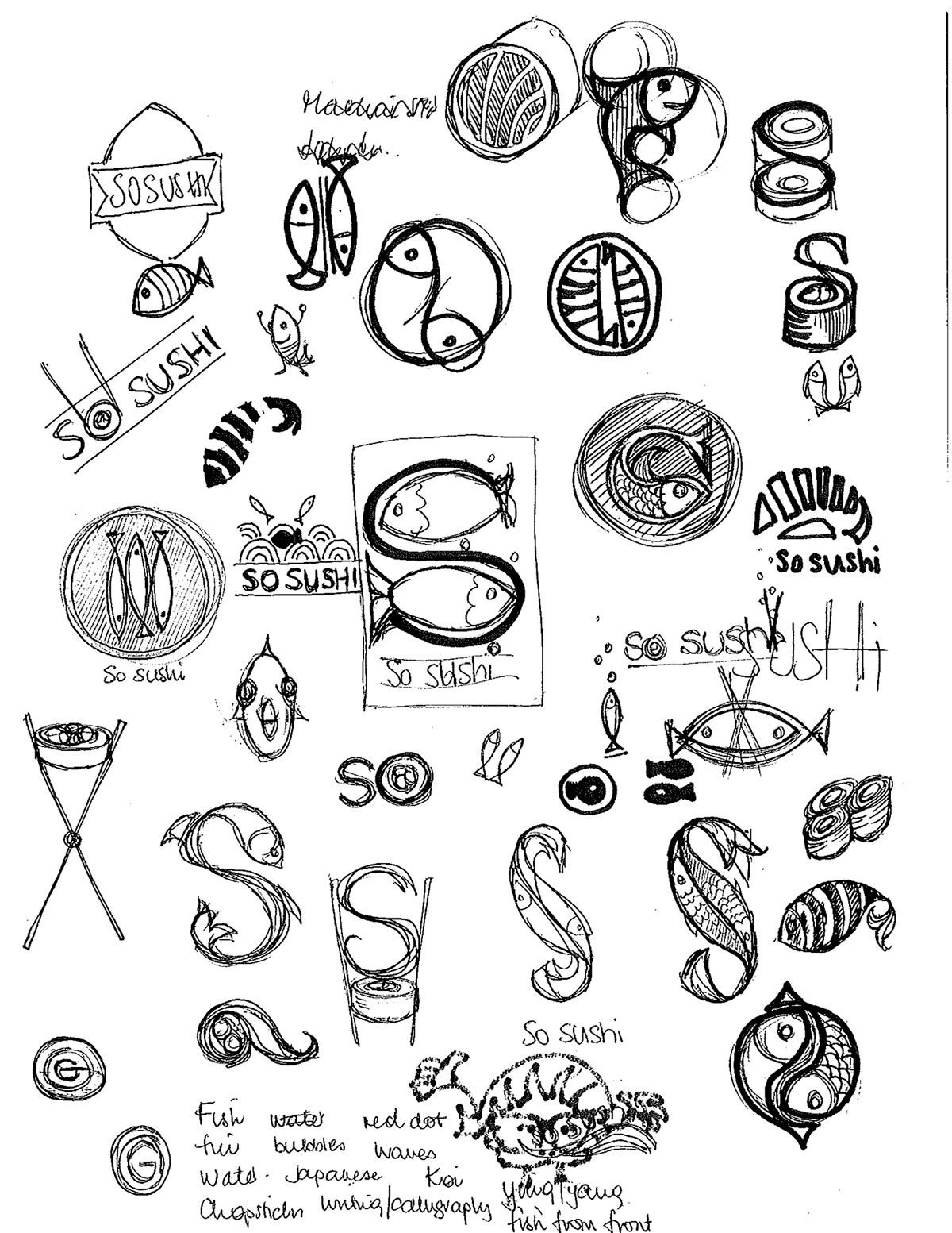 So Sushi logo sketches and process