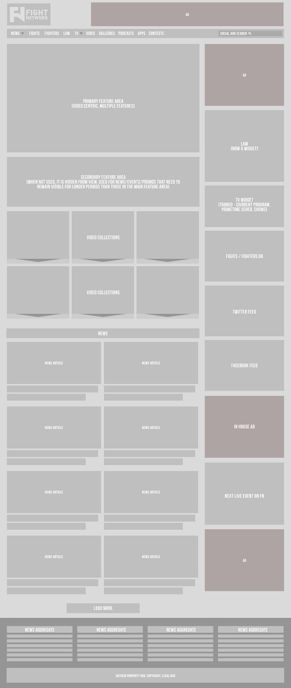 Fight Network wireframes